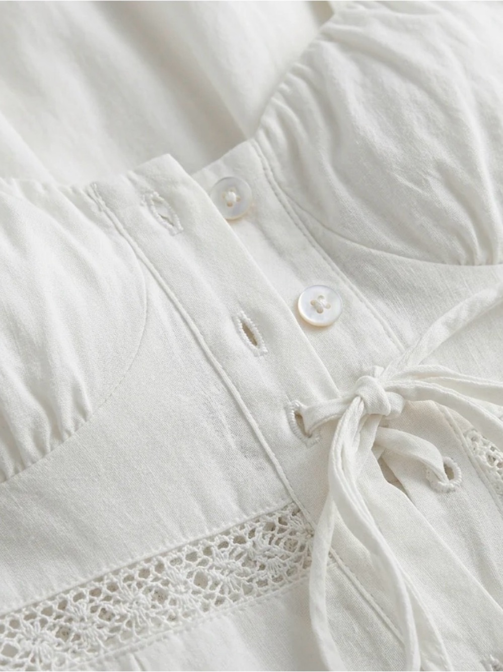 White Button-Front Sundress with Lace Trim - Picture 3 of 7